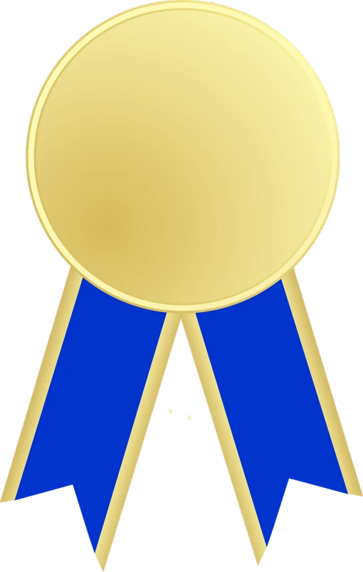 a gold medal with a blue ribbon around it, pixabay contest winner, computer art, gold and black blu, a tall, very very low quality picture, long