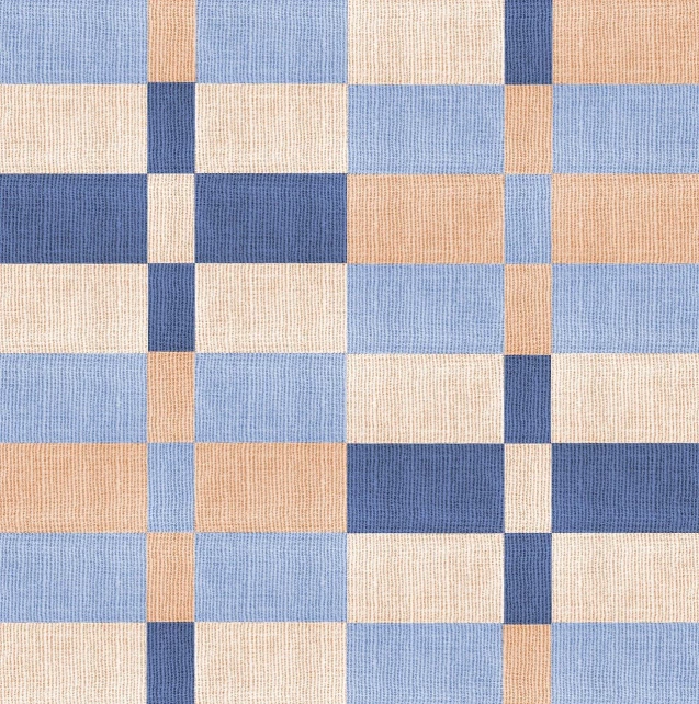 a blue and beige checkered pattern is shown, a digital rendering, inspired by Anni Albers, shutterstock, denim, orange and blue tones, real porcelain texture effect, blocks