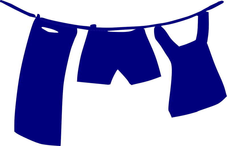 a pair of blue pants hanging from a clothes line, a screenshot, inspired by Masamitsu Ōta, sōsaku hanga, (high contrast), done in the style of matisse, banner, paint tool sai!! blue