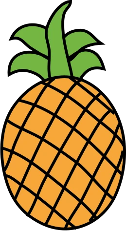a pineapple on a black background, a cartoon, inspired by Masamitsu Ōta, pixabay, pop art, orange backgorund, black outline, banner, no gradients