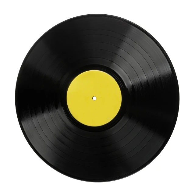 a black vinyl record on a white background, by Jan Kupecký, yellow, pov photo, istockphoto, rectangular