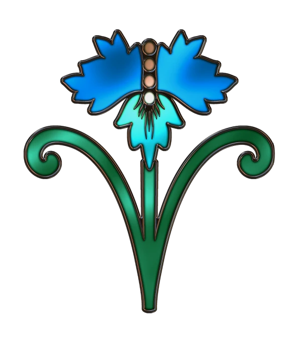 a blue flower sitting on top of a green stem, a digital rendering, inspired by Georges Lacombe, deviantart, art nouveau, chaumet style, slavic folklore symbols, ebony art deco, exotic lily ears