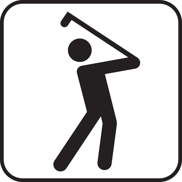 a black and white picture of a person swinging a golf club, a picture, by Gavin Hamilton, pixabay, figuration libre, hieroglyphic signs, video game icon, california;, * * *