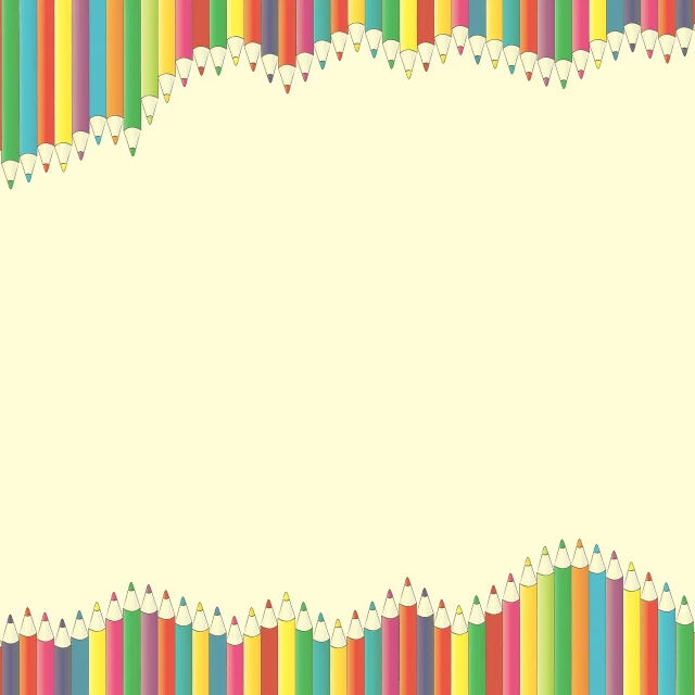 a group of colored pencils on a white background, a pastel, by Nishida Shun'ei, color field, inside stylized border, classroom background, yellow background, birthday