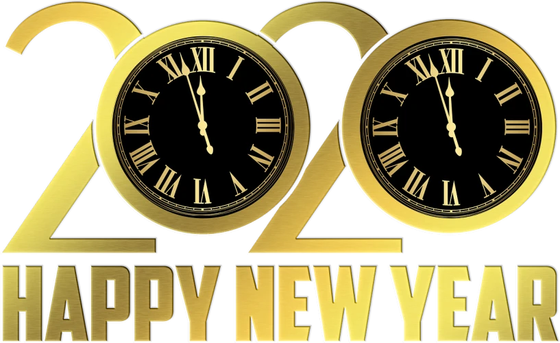 a couple of clocks sitting next to each other, a digital rendering, by Pamela Drew, trending on pixabay, art nouveau, new years eve, banner, 2020, gold and black