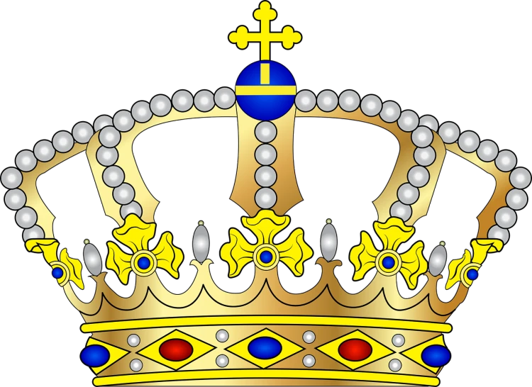 a golden crown with pearls and a cross, by Jens Søndergaard, pixabay, baroque, detailed vector, flag, tiara with sapphire, crown!!!!!!