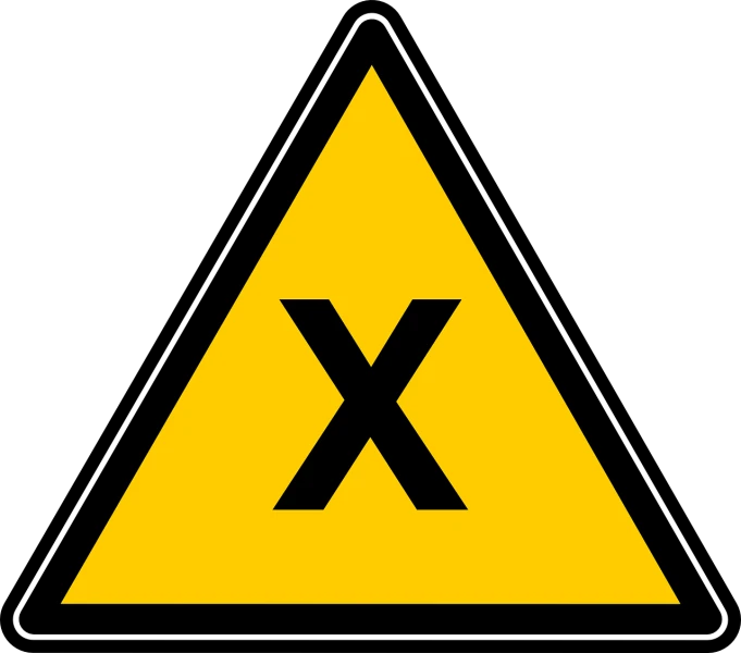 a yellow triangle with a black x on it, by Lodewijk Bruckman, excessivism, high voltage warning sign, made in adobe illustrator, ground explosion, symmetrically