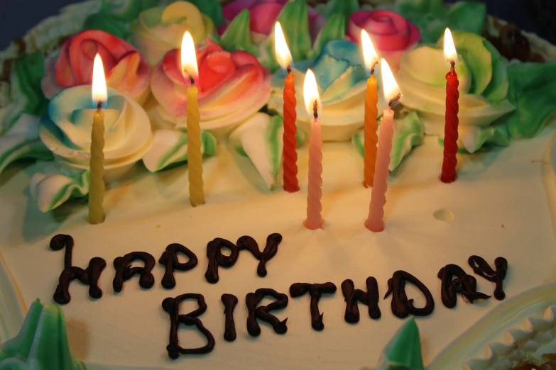 a birthday cake with candles on top of it, a picture, by Sam Dillemans, happy birthday candles, header, wikimedia commons, taken with a pentax1000