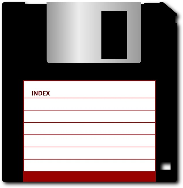 a floppy disk with index on it, a screenshot, by Andrei Kolkoutine, clip-art, front label, backround dark, sheet