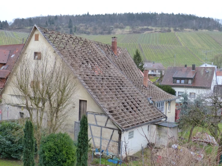 a couple of houses that are next to each other, by Ladrönn, flickr, renaissance, shed roof, vineyard, demolition, 3 / 4 view from back