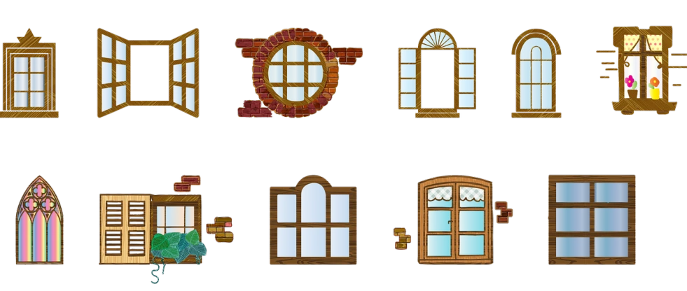 a bunch of windows that are next to each other, polycount, naive art, 2 d autocad, wooden decoration, detailed vectorart, 8 detailed