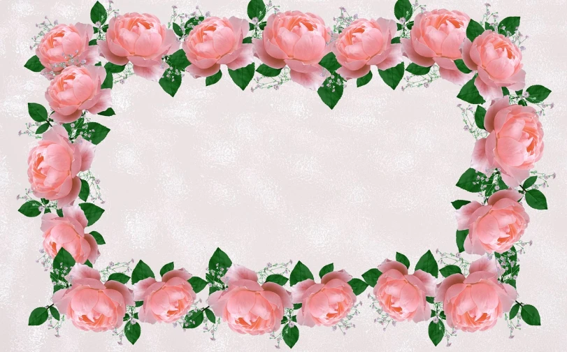 a frame made of pink roses and baby's breath, a digital painting, sōsaku hanga, border pattern, image dataset, background image, calligraphy border