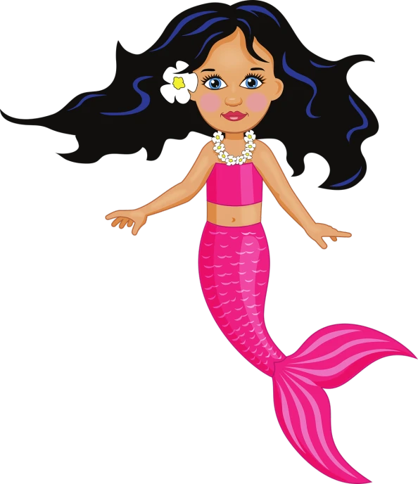 a cartoon mermaid with a flower in her hair, an illustration of, hurufiyya, on black background, cute girl wearing tank suit, very accurate photo, polinesian style