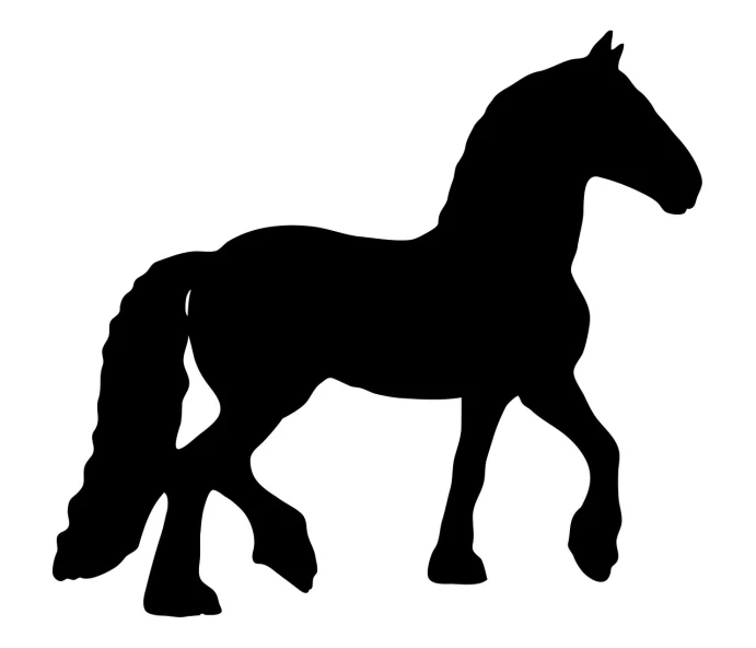 a silhouette of a horse on a white background, an illustration of, trending on pixabay, tail slightly wavy, shire, computer - generated, acrylic