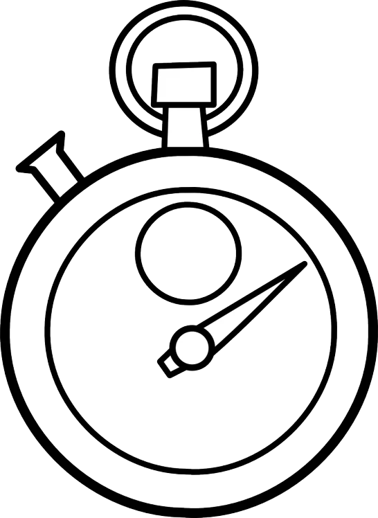 a black and white drawing of a stopwatch, lineart, by Andrei Kolkoutine, trending on pixabay, no gradients, white, a brightly colored, simple primitive tube shape