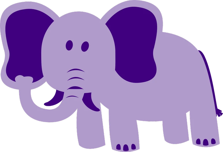 a purple elephant standing in front of a black background, a cartoon, pixabay, mingei, isolated on white background, colored accurately, toddler, ( 3 1