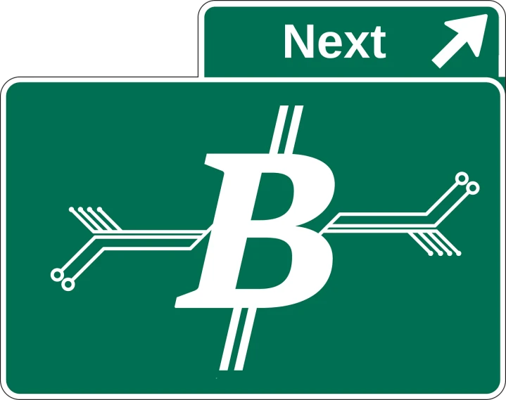 a green street sign with a bitcoin on it, by David Brewster, exchange logo, bridges, backbone, big bust