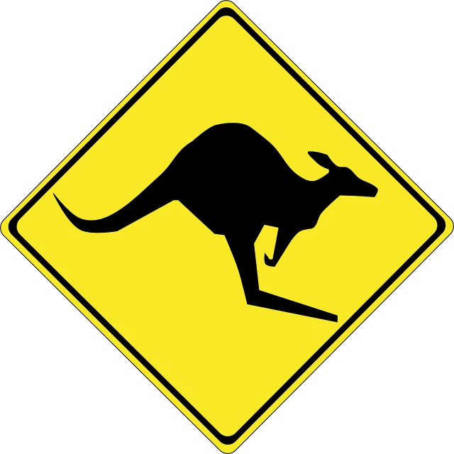 a yellow kangaroo crossing sign on a white background, an illustration of, hurufiyya, lizard, graphic illustration, black sokkel, an illustration