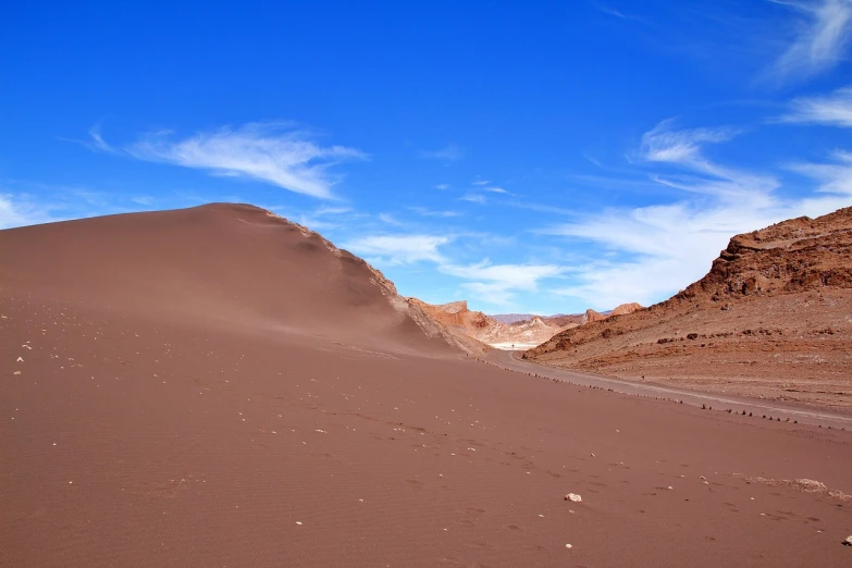 a group of people walking across a desert, by Niklaus Manuel, flickr, chile, lonely scenery yet peaceful!!, falling sand inside, blue sky