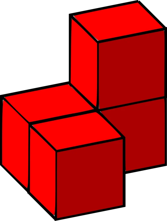 three red cubes on a black background, a raytraced image, by Andrei Kolkoutine, pixabay, modular constructivism, pixel art isometric drawing, drawn in microsoft paint, vertical symmetry, pythagorean theorem