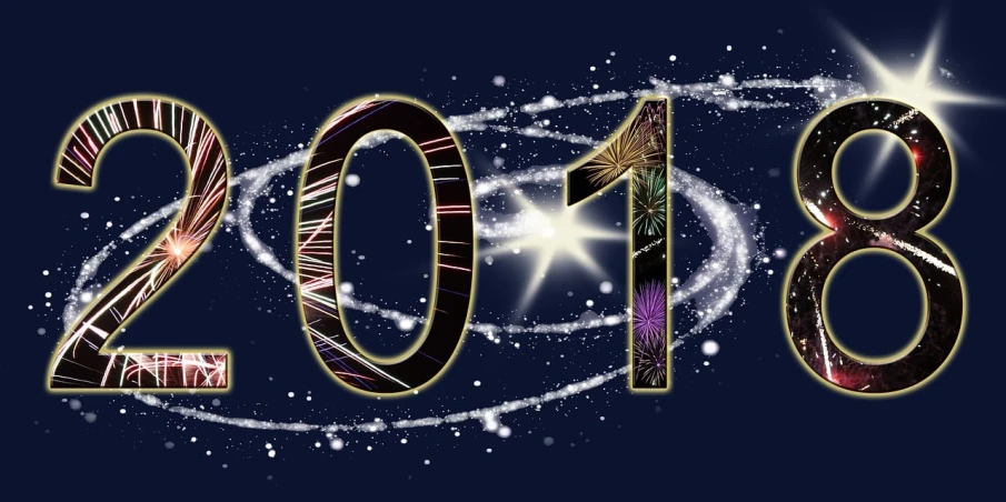 a fireworks display in the shape of the number 2018, by Tom Carapic, trending on pixabay, space art, tarot card background, metallic galactic, clematis like stars in the sky, 1 / 4 portrait