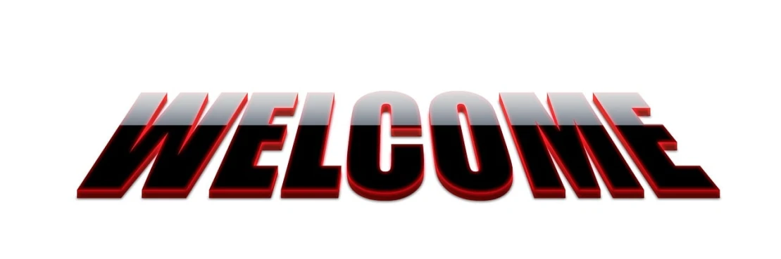 a red and black welcome sign on a white background, an ambient occlusion render, by Aniello Falcone, neogeo, nascar, header, hellcore, executive industry banner
