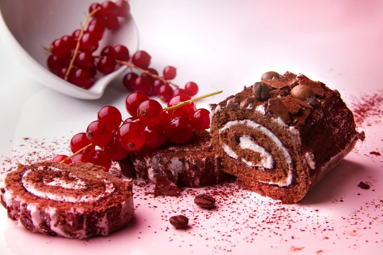 a close up of a piece of cake on a plate, by Aleksander Gierymski, shutterstock contest winner, romanticism, red white background, cornucopia, chocolate. rugged, cherry explosion