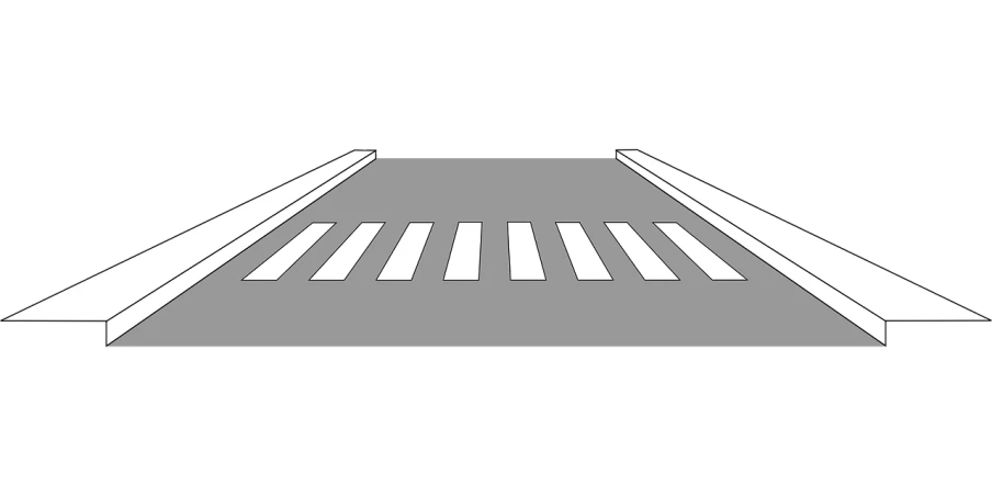 a black and white image of a crosswalk, a black and white photo, by Andrei Kolkoutine, trending on pixabay, optical illusion, simple cartoon style, flat - color, guardrail, black flat background