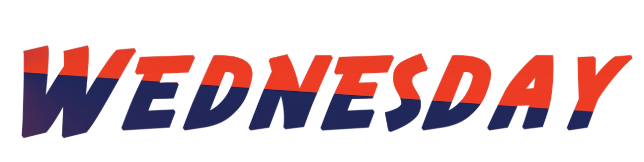a red and blue logo with the words wednesday, concept art, by Dionisius, mingei, repsol honda, 2 tone colors only, onsens, 1997 )