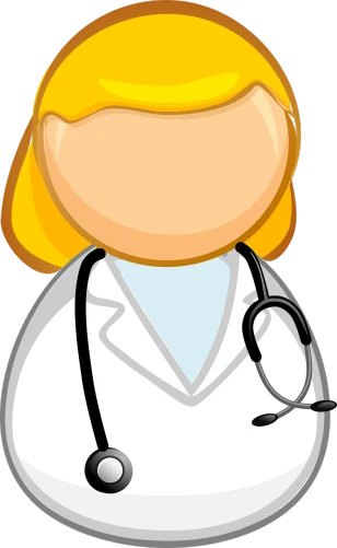 a female doctor with a stethoscope, digital art, with a black background, clipart, avatar with a blond hair, cartoonish and simplistic