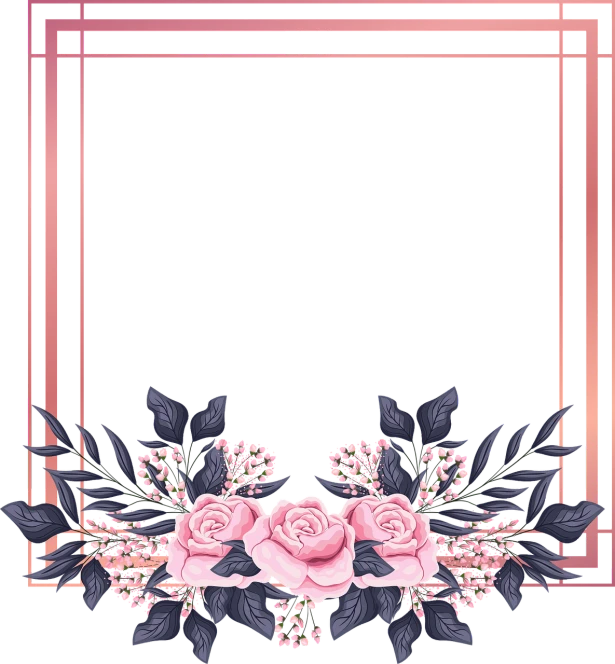 a floral frame with pink roses on a black background, shutterstock, golden ratio illustration, pink and purple, rectangular, in simple background