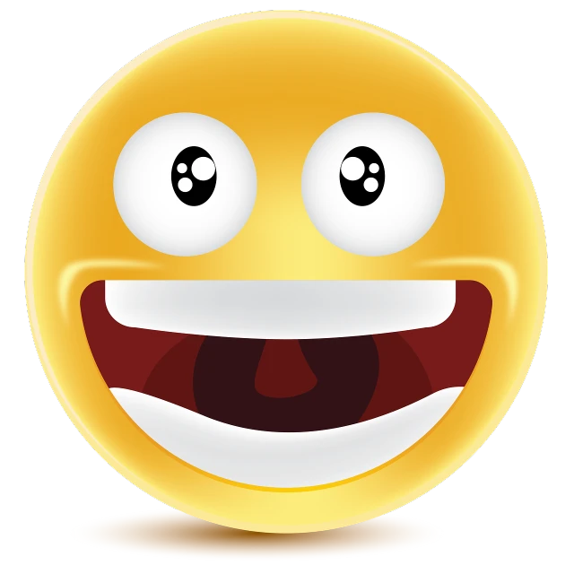 a close up of a smiley face on a black background, a picture, no gradients, excited facial expression, avatar image, laughter