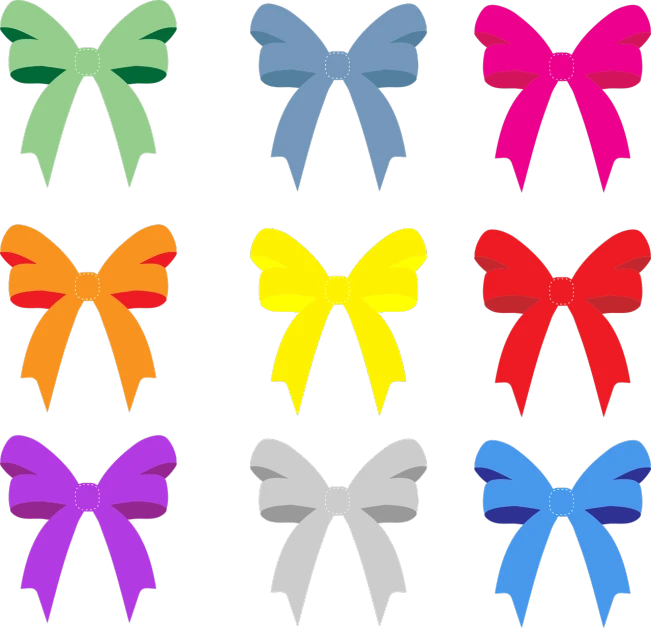 a bunch of different colored bows on a black background, an illustration of, sōsaku hanga, symmetry illustration, single color, 90mm, simple colors