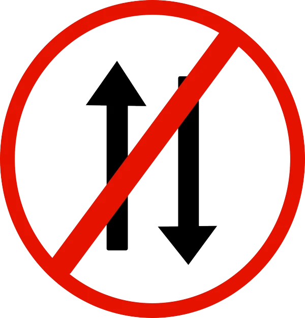 a no left turn sign on a white background, pixabay, sōsaku hanga, bridges crossing the gap, twins, pictured from the shoulders up, reduce duplication interference