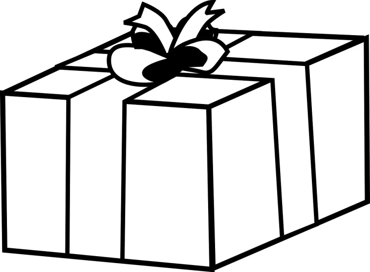 a black and white gift box with a bow, lineart, by Eden Box, pixabay, computer art, 3 d white shiny thick, three, two, (pen)