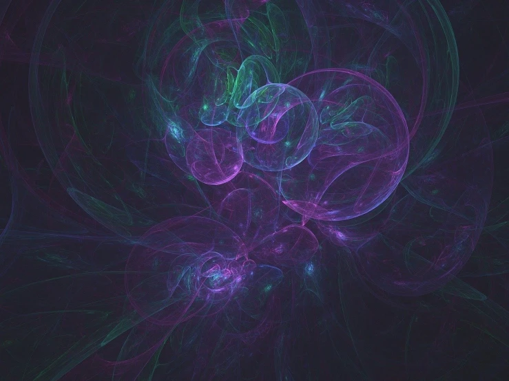 a computer generated image of a bunch of bubbles, generative art, swirling bioluminescent energy, purple and green colors, futuristic and ethereal, a wide shot