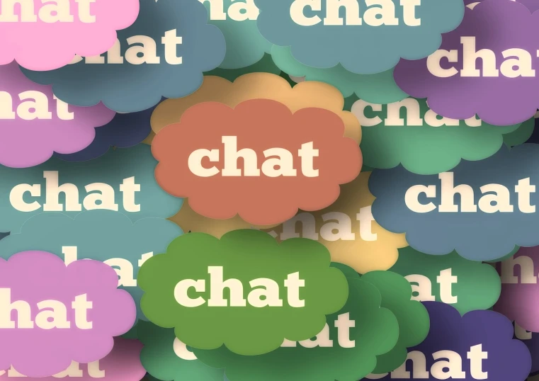 a bunch of colorful speech bubbles with the word chat on them, a photo, matte digital illustration, stock photo