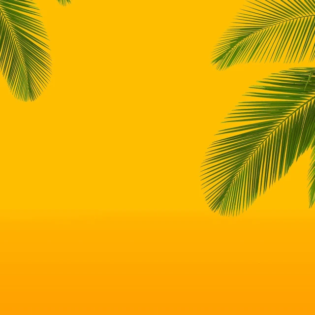 a couple of palm trees standing next to each other, a screenshot, by Tadashi Nakayama, pexels, realism, yellow wallpaper, banner, sunbathing. illustration, yellow and orange color scheme