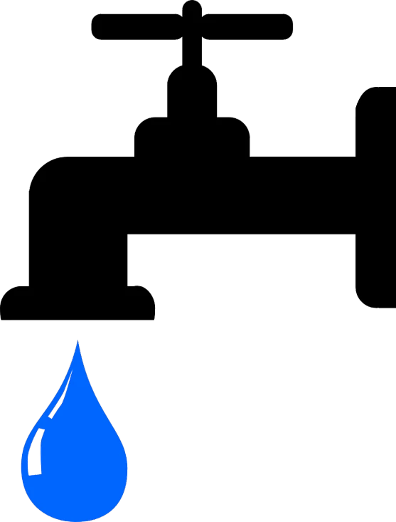 a faucet with a drop of water next to it, conceptual art, clean black outlines, blue-black, cutout, : :