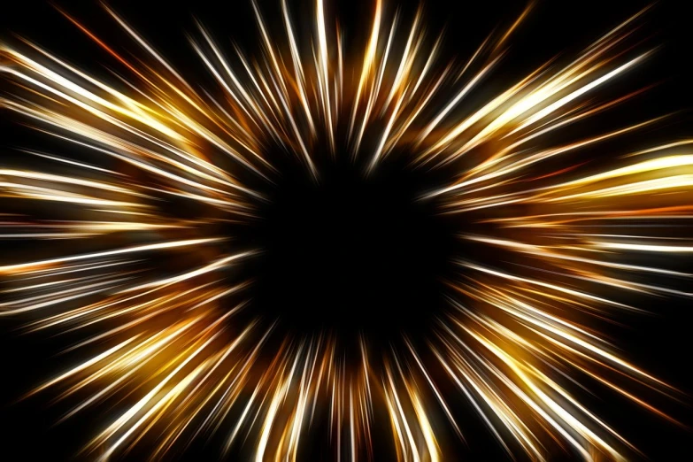 a close up of a starburst on a black background, digital art, by Thomas Barker, pexels, light and space, gold background, hyperspeed, fast paced lines, car shot