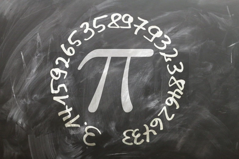 a chalk drawing of a pi symbol on a blackboard, a picture, by Juan Giménez, pixabay, graffiti, stock photo, glagolitic glyph, proportions on a circle, binary