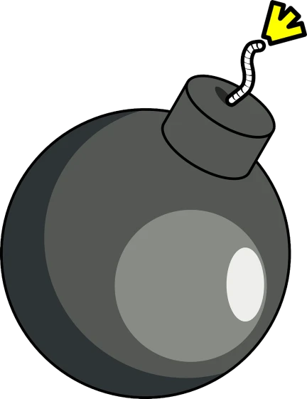 a black bomb with a yellow arrow sticking out of it, a cartoon, sōsaku hanga, gray color, grenade, full body close-up shot, blank