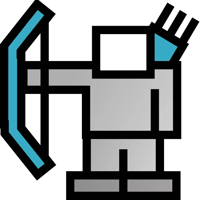 an image of a robot with a broken arm, pixel art, by Viktor Oliva, holding a bow and arrow, 2d icon, headshot half figure, medieval weapon