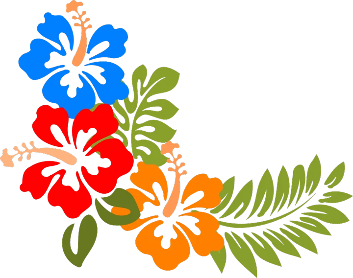a close up of a flower on a black background, by Mac Conner, art nouveau, hibiscus flowers, logo without text, with colorful flowers and plants, sawblade border
