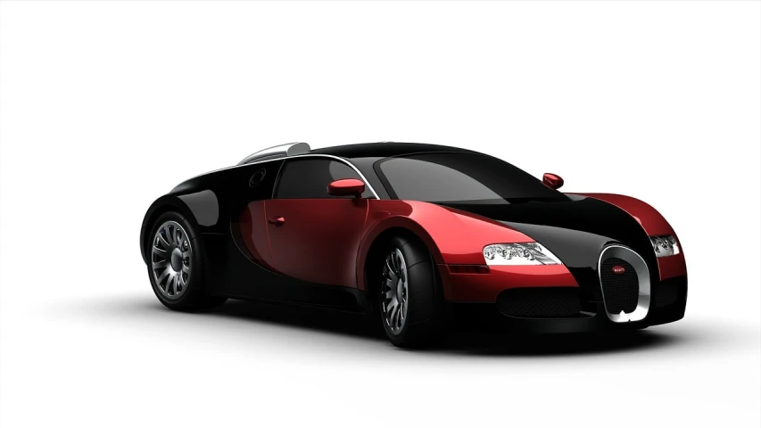 a red and black bugatti car on a white background, trending on pixabay, hypermodernism, sports car in the room, rendered image, crimson - black color scheme, edd cartier