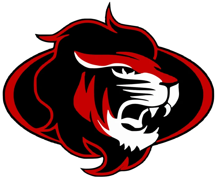 a close up of a lion's head on a white background, cg society, cobra, black and red only, college, cougar, red - black