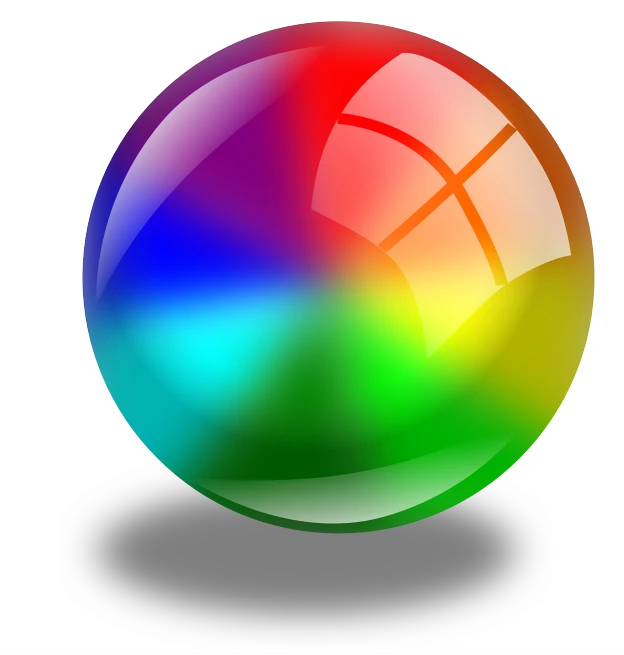 a colorful ball with a shadow on a white background, a raytraced image, by John Button, synchromism, color wheel, rpg item, colored marble, chrome