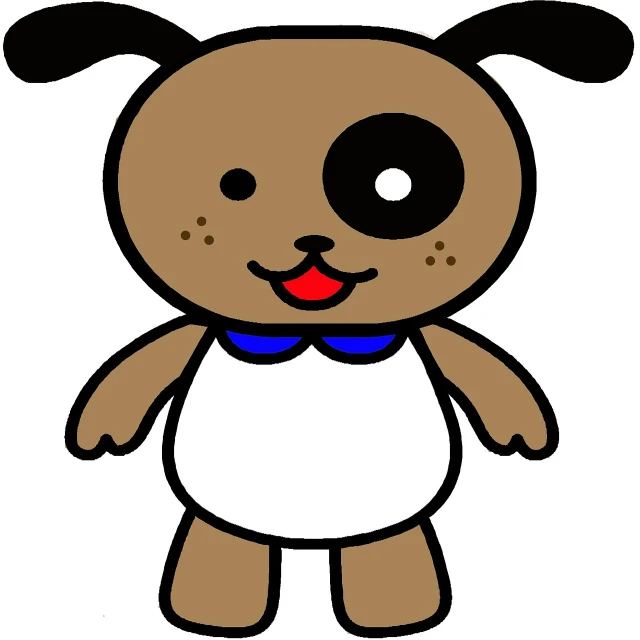 a cartoon dog with a bow tie on, a cartoon, by Murakami, deviantart, doll, wikimedia commons, toddler, one eye