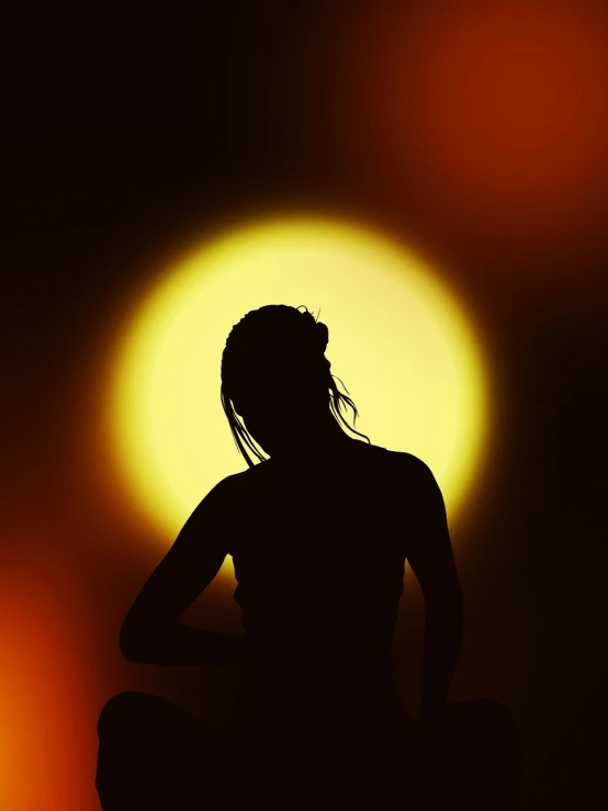 a silhouette of a person sitting on a surfboard, by Maggie Hamilton, pixabay, face illuminated, sacral chakra, glowing background lighting, halo over her head