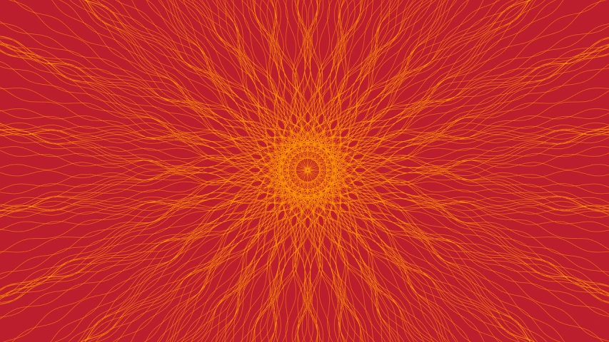 a red background with orange and yellow lines, inspired by Alex Grey, shutterstock contest winner, generative art, sacred geometry pattern, hot sun, no gradients, ultrafine detail ”